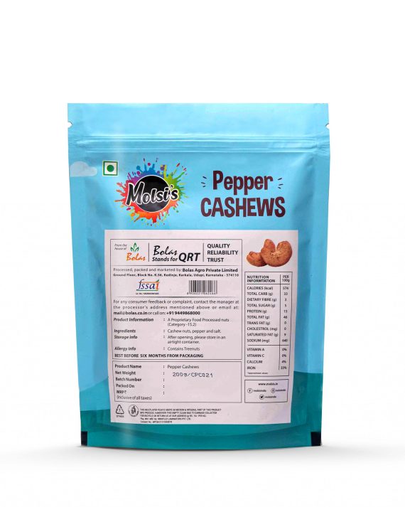 Molsi's Pepper Cashews 200g-kaju-Dryfruits