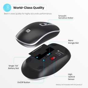 Portronics Toad 14 Wireless Optical Mouse 2.4GHz with USB Nano Dongle, Optical Orientation, Adjustable DPI(Black)