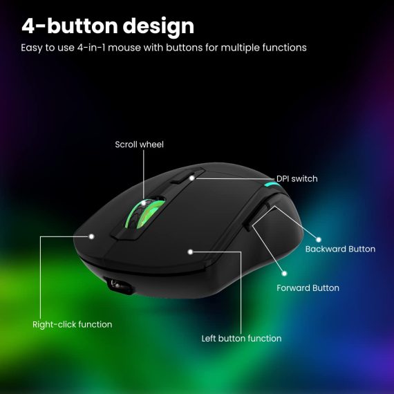 Portronics Toad One Wireless 2.4GHz & Bluetooth Connectivity Optical Mouse with 7 Colors RGB Lights, Upto 9 Days Battery Life(Black)